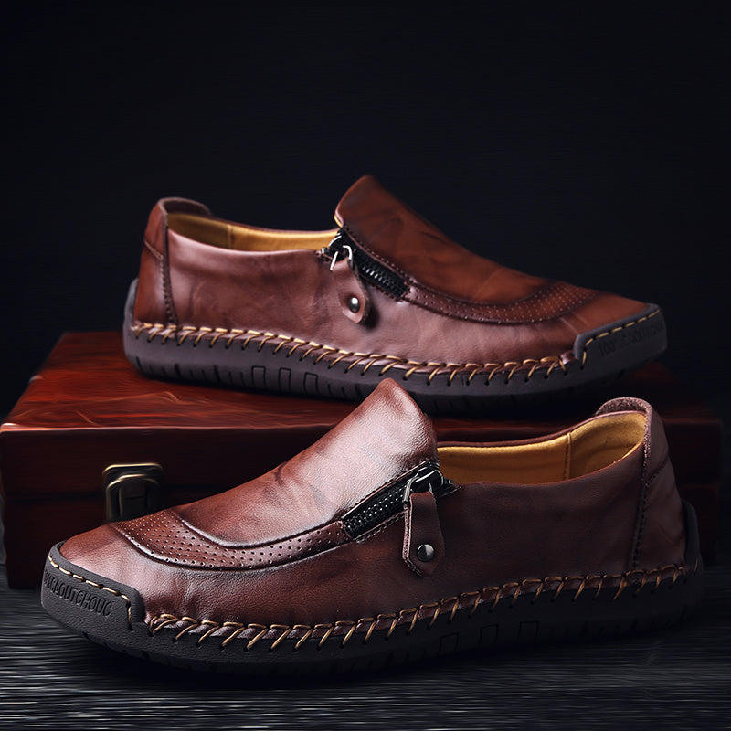 Men's Zipper Loafers Breathable Comfortable Anti-Skid Slip-On Shoes
