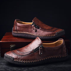Men's Zipper Loafers Breathable Comfortable Anti-Skid Slip-On Shoes