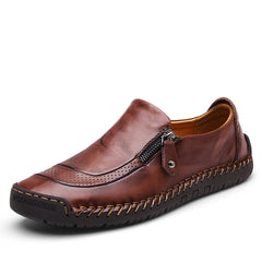 Men's Zipper Loafers Breathable Comfortable Anti-Skid Slip-On Shoes