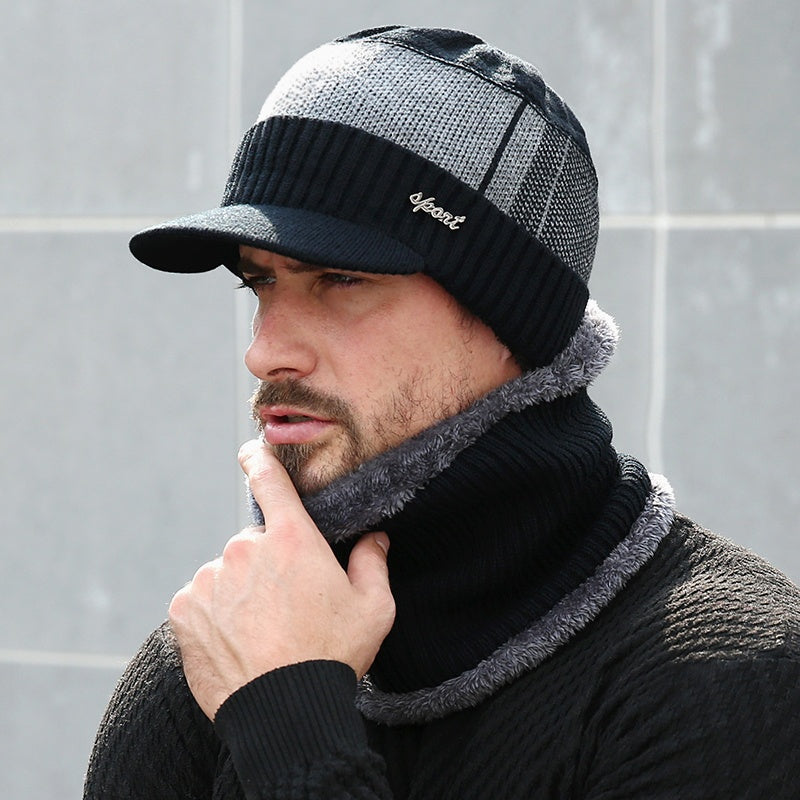 Winter Hats For Men Skullies Beanie Hat Winter Cap Men Women Wool Scarf Caps Set