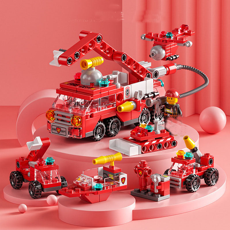 142Pcs Fire Truck Building Blocks Sets, Car Model Toy
