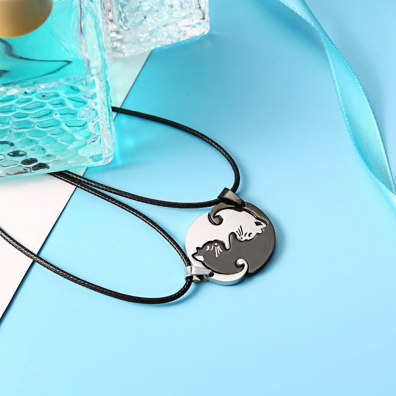 Cat Embracing Necklace - Stainless Steel