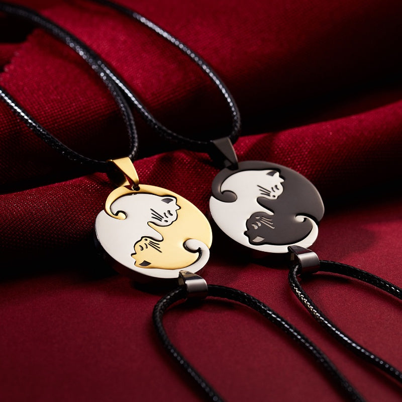 Cat Embracing Necklace - Stainless Steel
