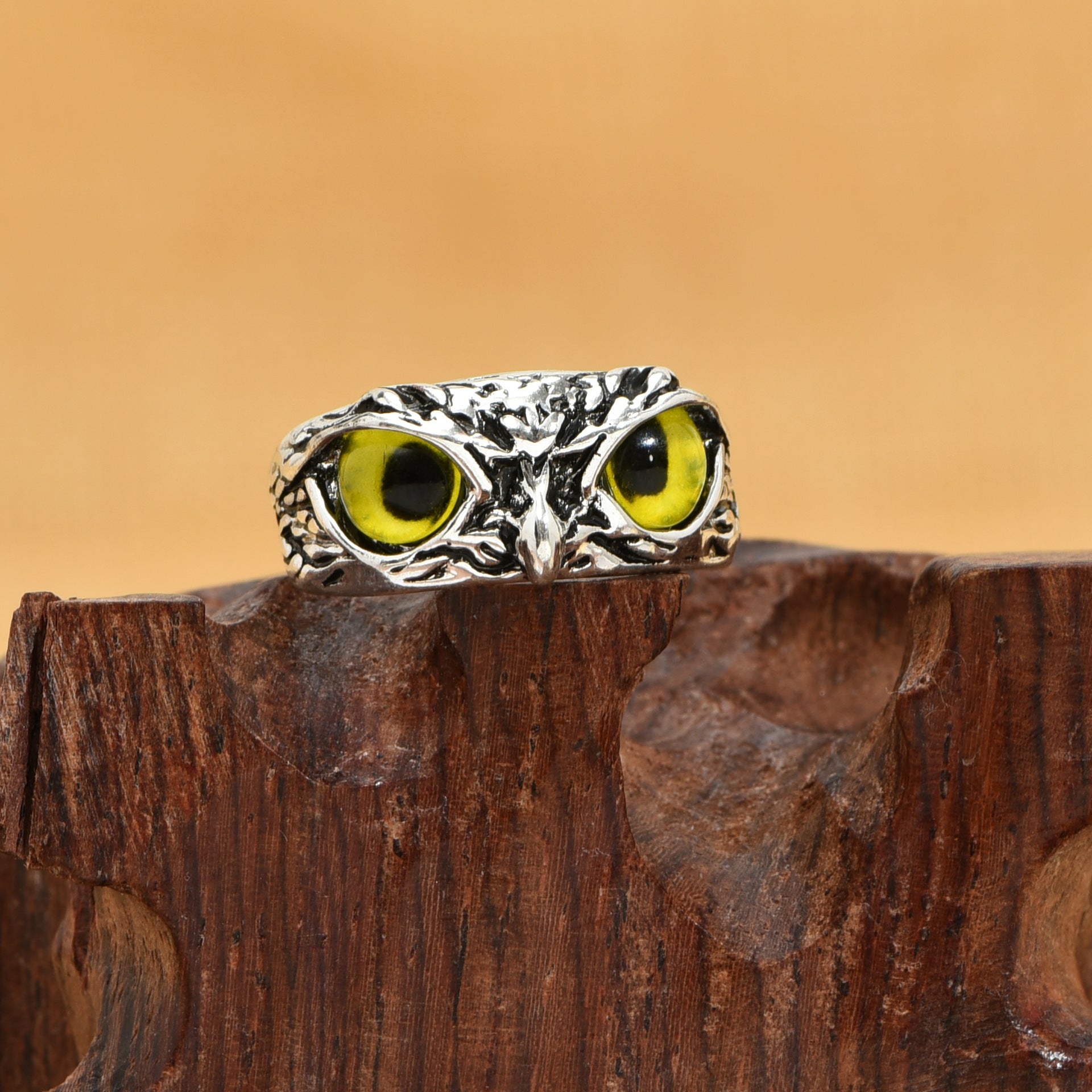 Vintage Devil's Eye Owl Statement Ring Adjustable Opening Ring Jewelry