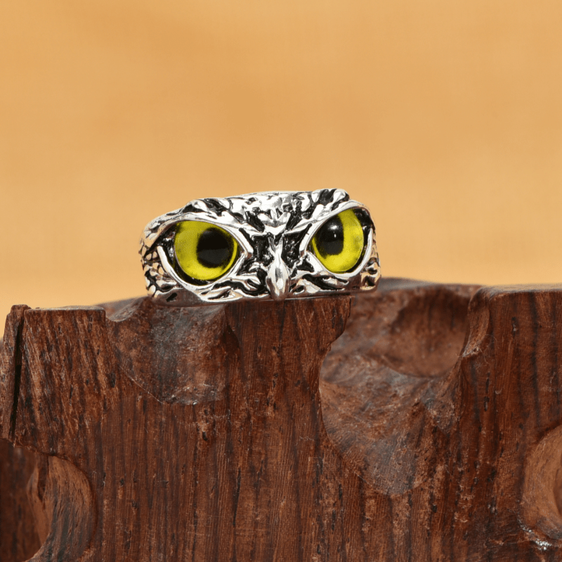 Vintage Devil's Eye Owl Statement Ring Adjustable Opening Ring Jewelry