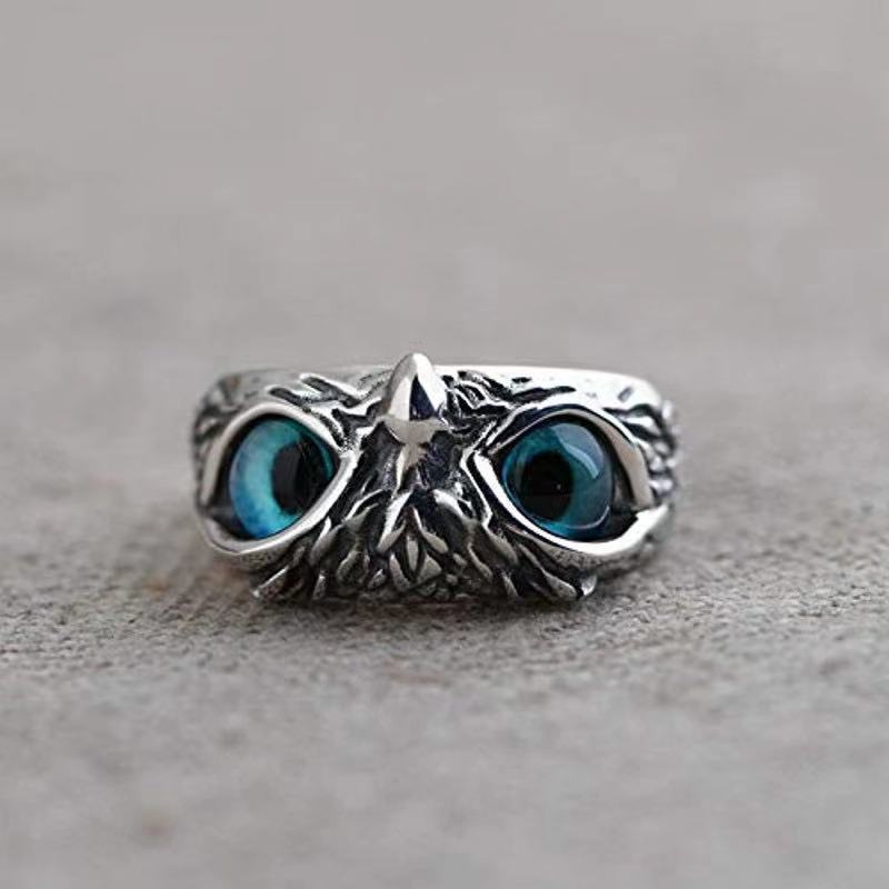 Vintage Punk Men's Owl Adjustable Ring Opening Animal Ring Male Jewelry