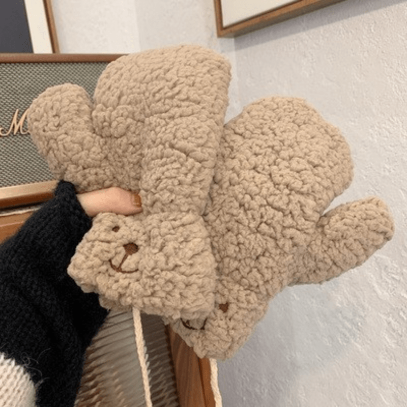 Winter Girls Bear Claw Gloves Plush Warm Hand Guards for Women