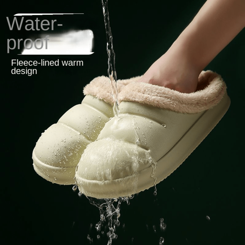 Women's Plush Lined Slippers Cozy Waterproof Bedroom Shoes