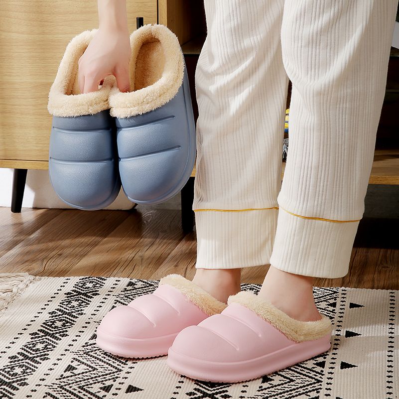 Women's Plush Lined Slippers Cozy Waterproof Bedroom Shoes