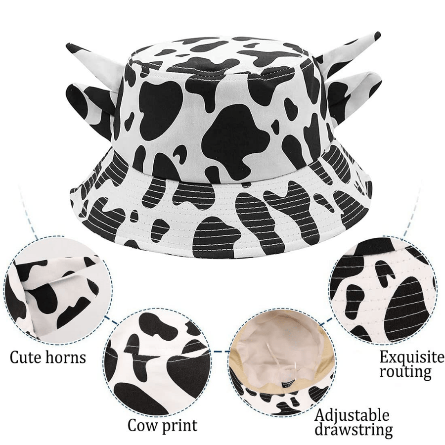 Cow Bucket Hat With Horn Ears Unisex Fisherman's Hat