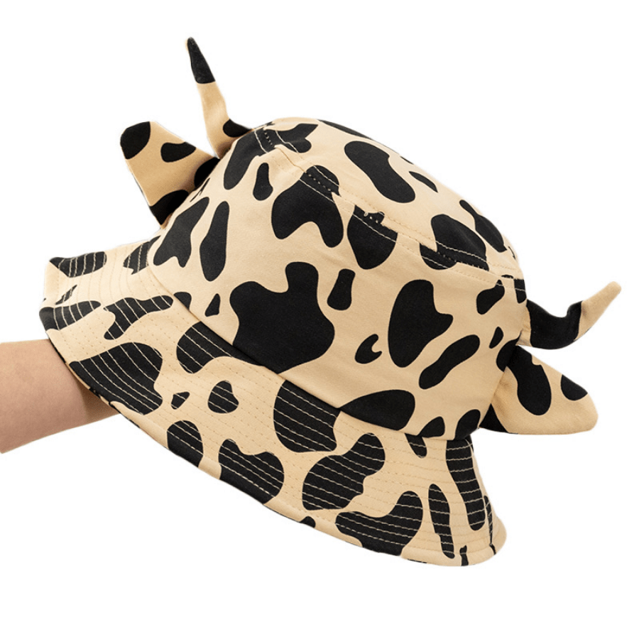 Cow Bucket Hat With Horn Ears Unisex Fisherman's Hat