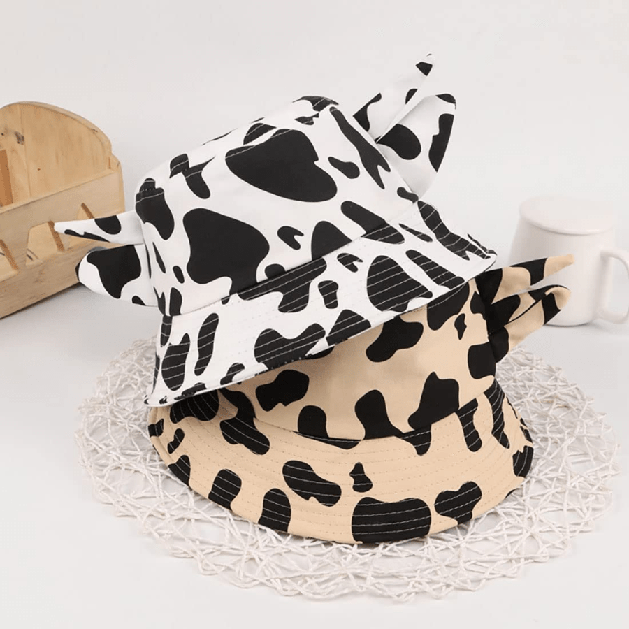Cow Bucket Hat With Horn Ears Unisex Fisherman's Hat