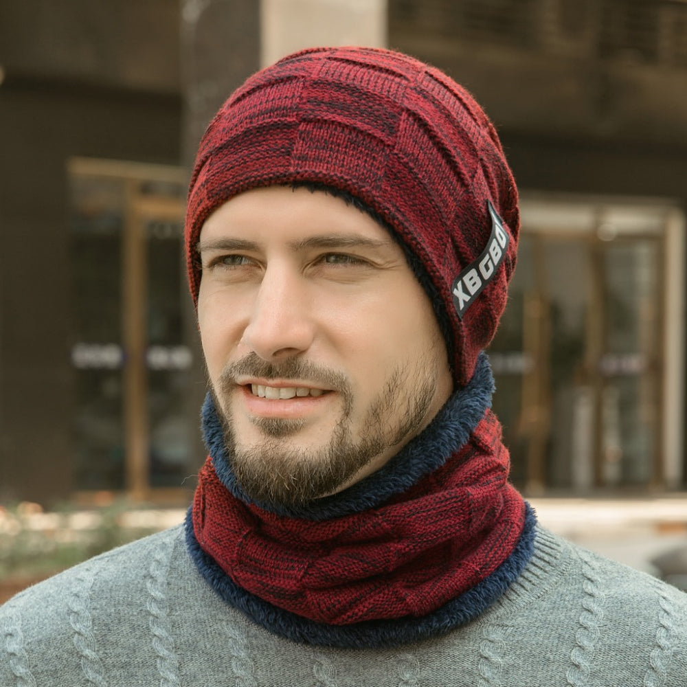 Thickened Woolen Knitted Hat Scarf Set for Winter Cold