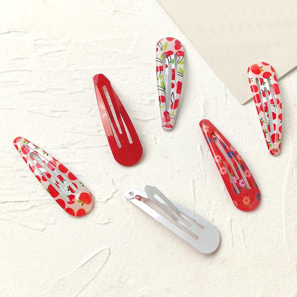6pcs Cherry Floral Printed Hair Clips for Girls
