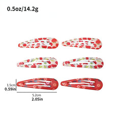 6pcs Cherry Floral Printed Hair Clips for Girls