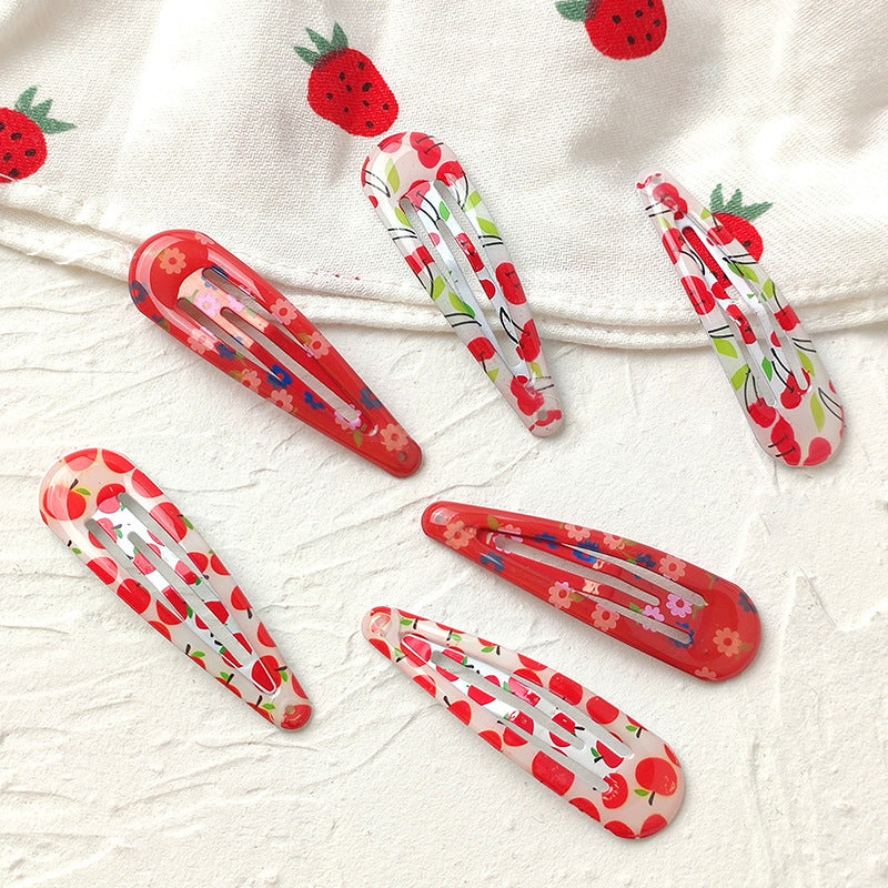 6pcs Cherry Floral Printed Hair Clips for Girls