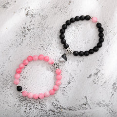 Heart Matching Stone Beads Bracelets Set for Couple