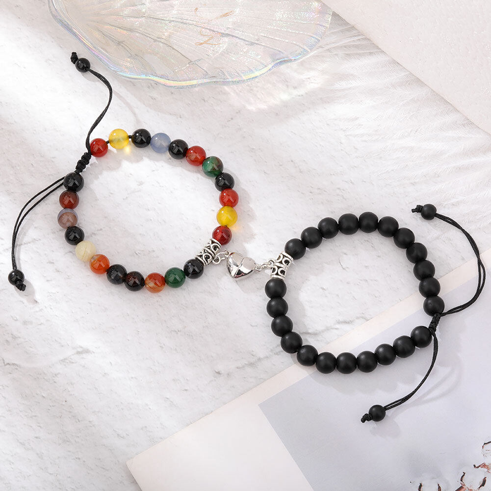 Heart Matching Stone Beads Bracelets Set for Couple