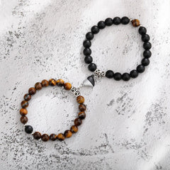 Heart Matching Stone Beads Bracelets Set for Couple