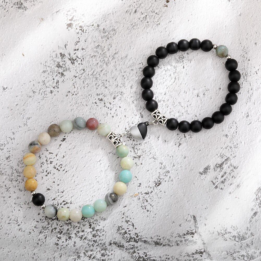 Heart Matching Stone Beads Bracelets Set for Couple