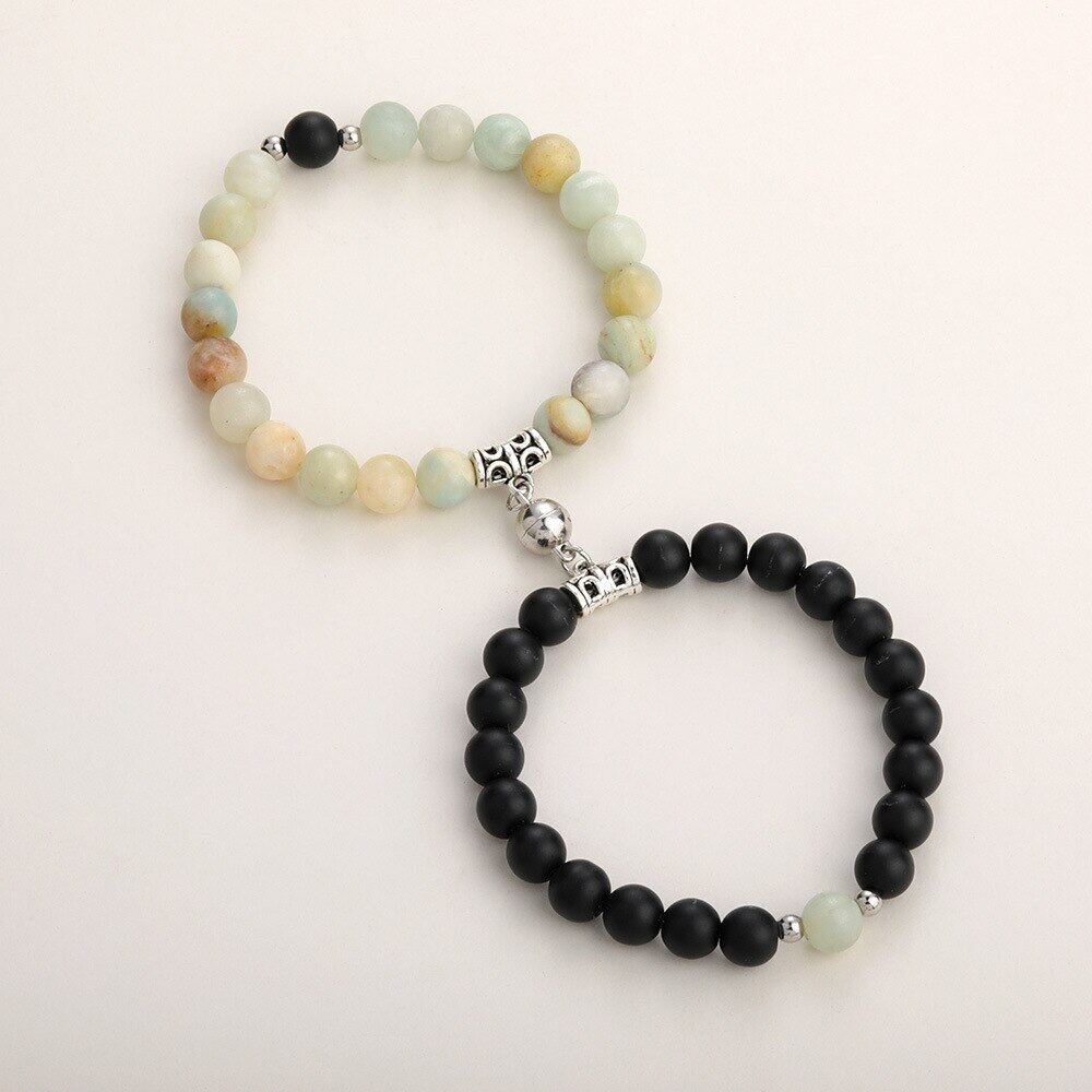 Heart Matching Stone Beads Bracelets Set for Couple