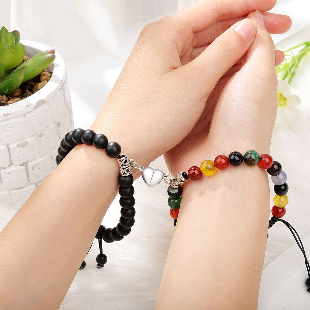 Heart Matching Stone Beads Bracelets Set for Couple