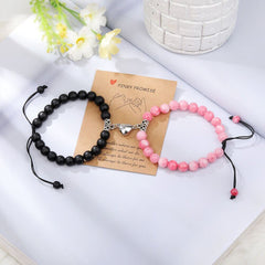 Heart Matching Stone Beads Bracelets Set for Couple
