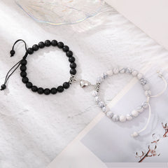 Heart Matching Stone Beads Bracelets Set for Couple