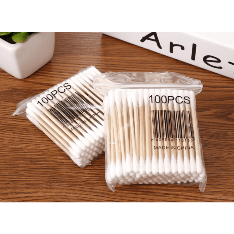 100pcs Wooden Stick Double Head Swab Sanitary Beauty Stick