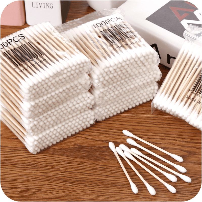 100pcs Wooden Stick Double Head Swab Sanitary Beauty Stick