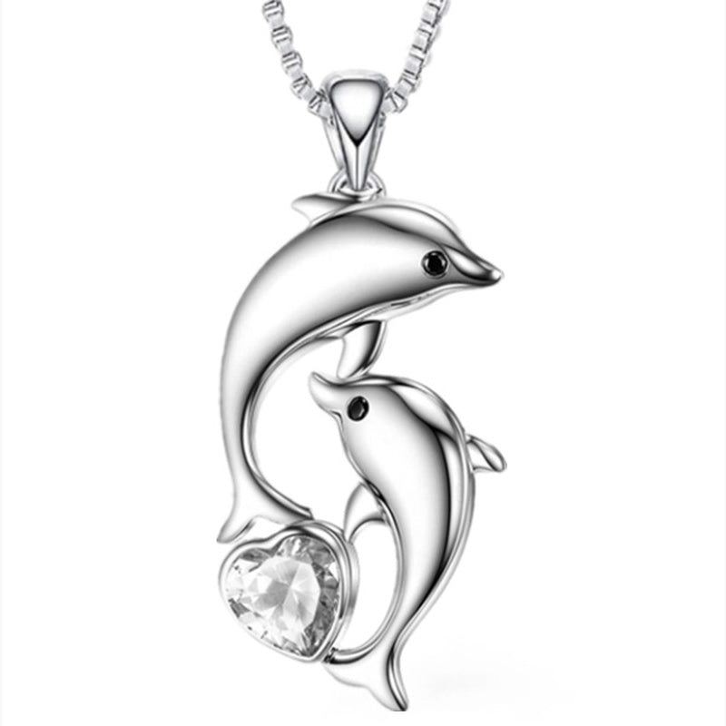 Dolphin Necklace Heart Zircon Pendant Engagement Necklace