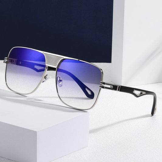 Gradient Metal Hollow Temple Sunglasses UV400