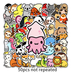 50pcs Cartoon Animal Graffiti Anime Self-adhesive Stickers Waterproof Decorative