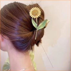 Sunflower Tulip Hair Claw Clip Golden Metal Strong Hold Grip