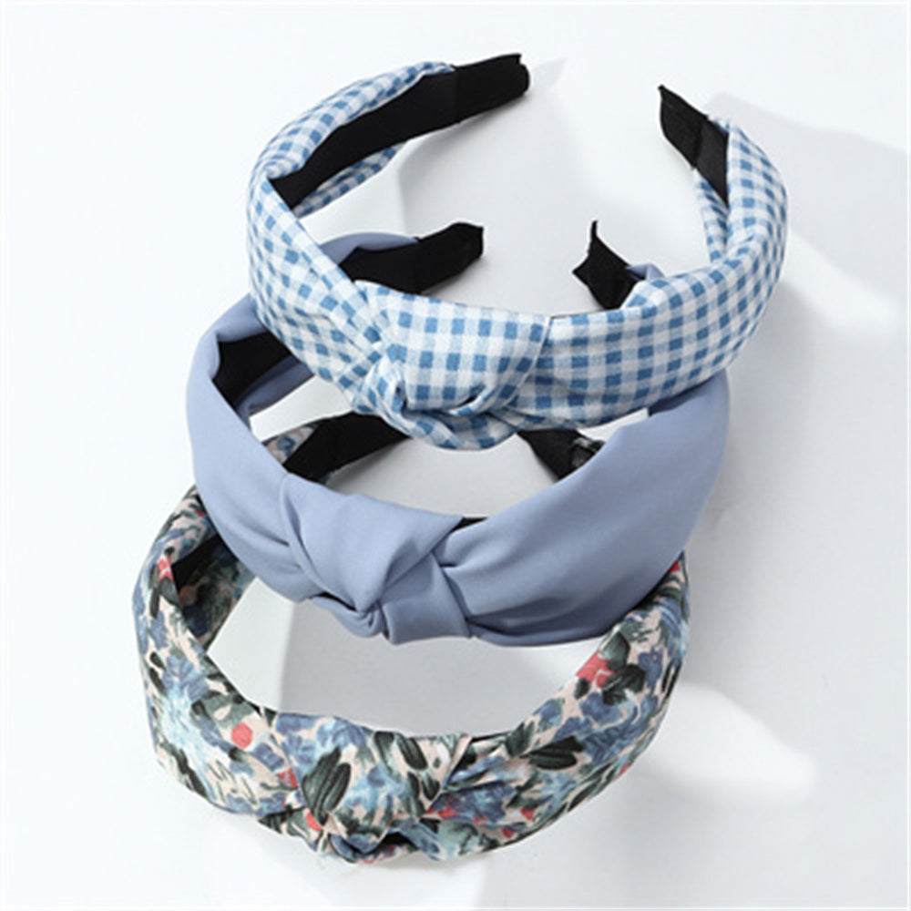 3pcs Plaid Floral Solid Knotted Hairband Vintage Headband Daily Hair Accessories