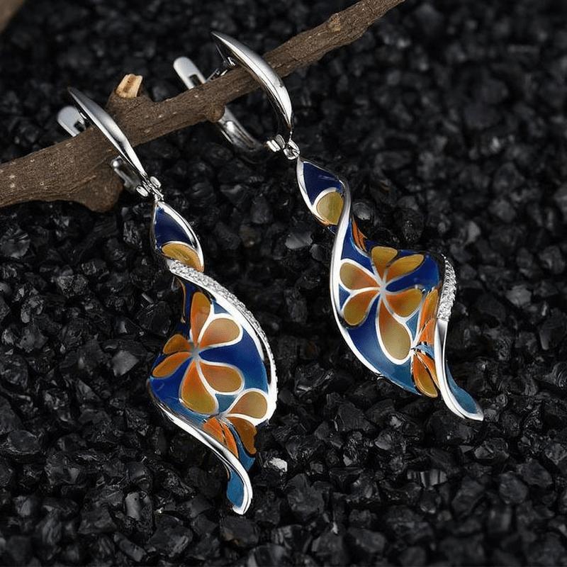 Boho Flower-shaped Drop Earrings with Zircon Pendant