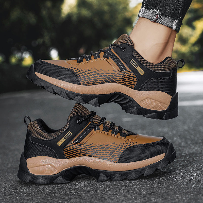 Men's Faux Leather Hiking Sneakers Wear Resistant Outdoor Shoes