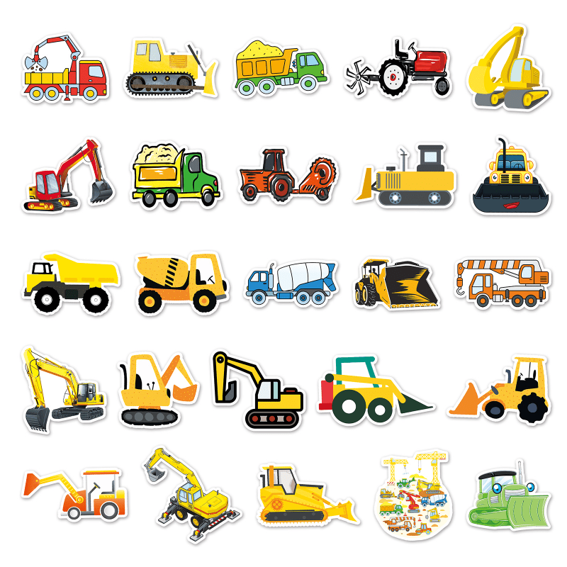 50pcs Engineering Vehicles Stickers Laptop Scrapbook Skateboard Decor