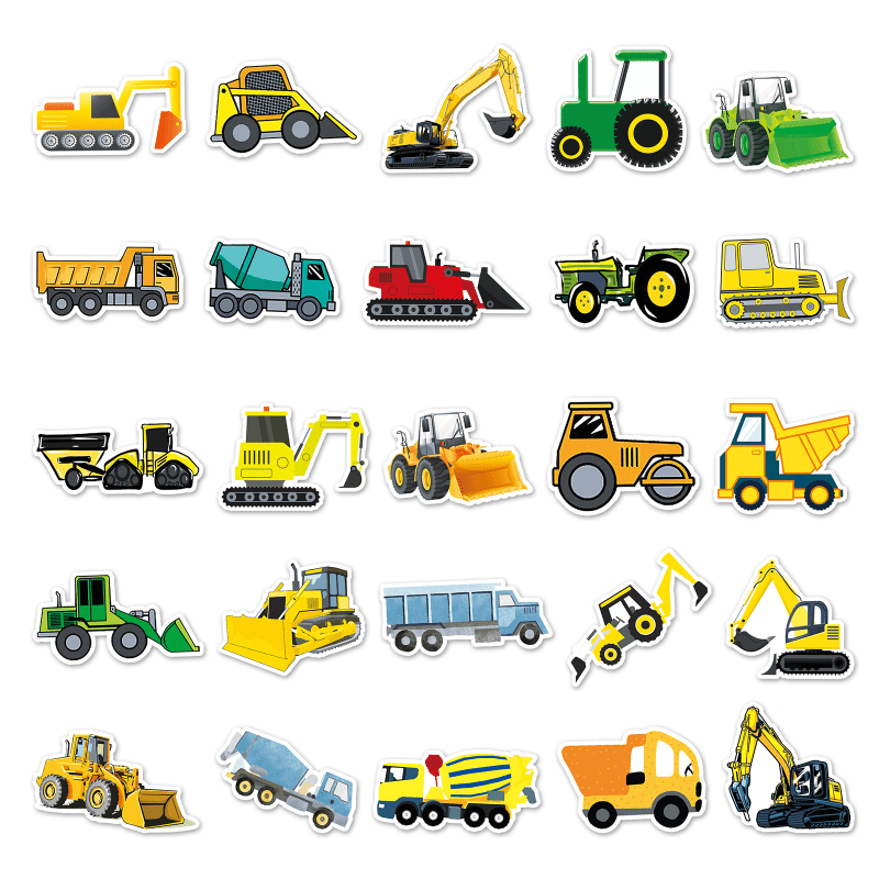 50pcs Engineering Vehicles Stickers Laptop Scrapbook Skateboard Decor