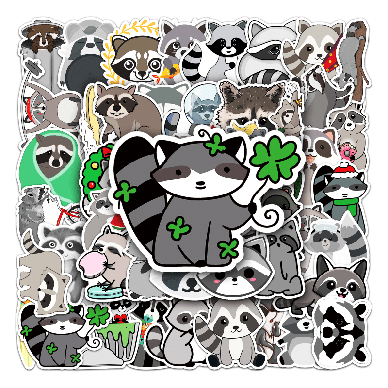 50pcs Raccoon Cartoon Waterproof Doodle Stickers