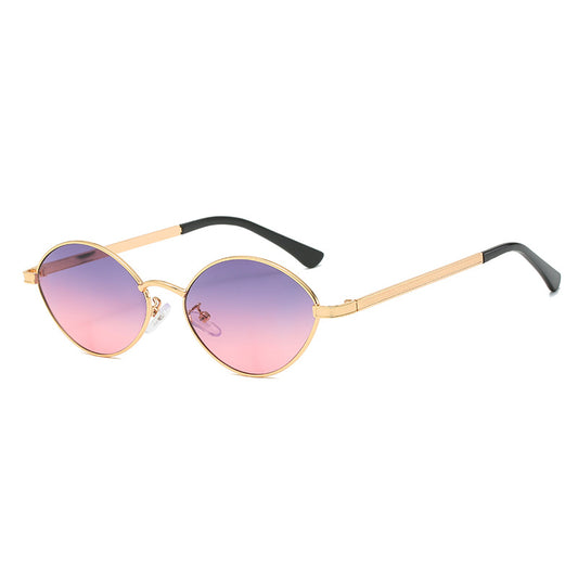 Oval Frame Vintage Sunglasses Gradient Metal Sunglasses for Women