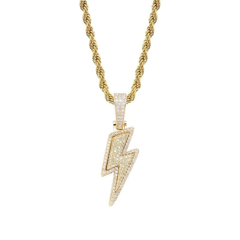 Hip Hop Zircon Lightning Pendant Necklace Men Chain Necklace Biker Punk Necklace