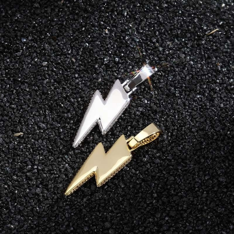 Hip Hop Zircon Lightning Pendant Necklace Men Chain Necklace Biker Punk Necklace