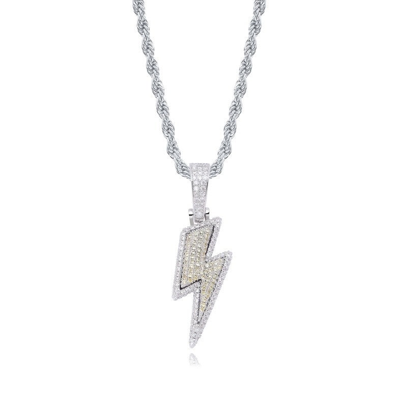 Hip Hop Zircon Lightning Pendant Necklace Men Chain Necklace Biker Punk Necklace