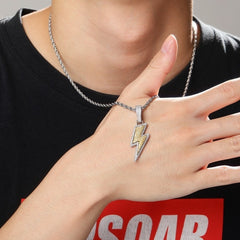 Hip Hop Zircon Lightning Pendant Necklace Men Chain Necklace Biker Punk Necklace