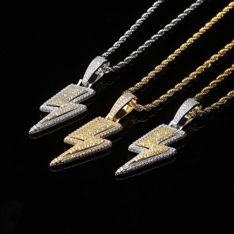 Hip Hop Zircon Lightning Pendant Necklace Men Chain Necklace Biker Punk Necklace