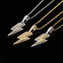 Hip Hop Zircon Lightning Pendant Necklace Men Chain Necklace Biker Punk Necklace