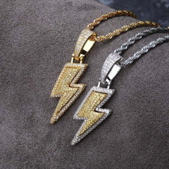 Hip Hop Zircon Lightning Pendant Necklace Men Chain Necklace Biker Punk Necklace