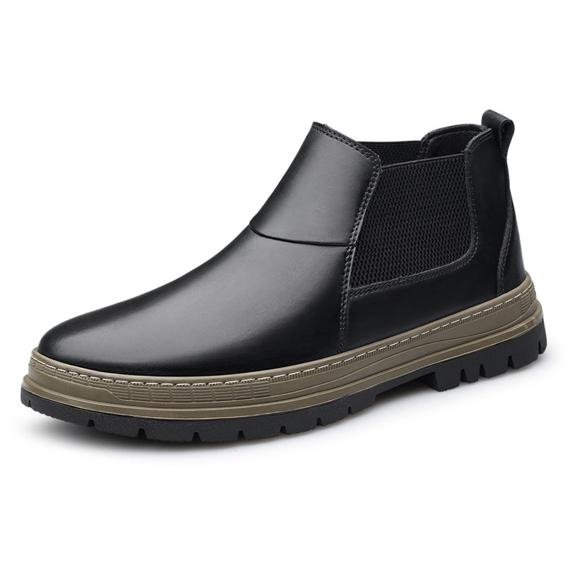 Men's Chelsea Leather Boots Round Toe Ankle Boots