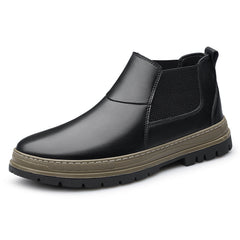 Men's Chelsea Leather Boots Round Toe Ankle Boots